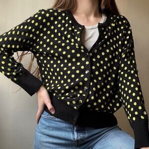 Vintage Spense Knits Black Green Polka Dot Cardigan Small Y2K Lizzie McGuire